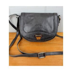 Giudi Crossbody Small Saddle Bag Gray Leather Adjustable Strap Distressing